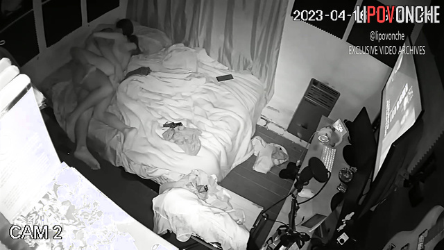 Naked couple having fun after boring work right now