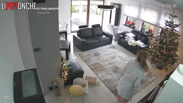 Cleaning scenes in the huge living room with blonde