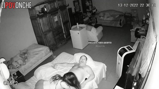 Chubby sweaty guy plus young and sexy lady (in the bed together)