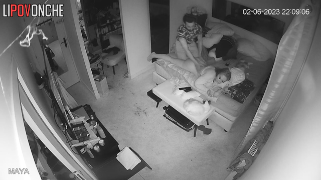 Big beauty woman getting intimate massage during tv watching