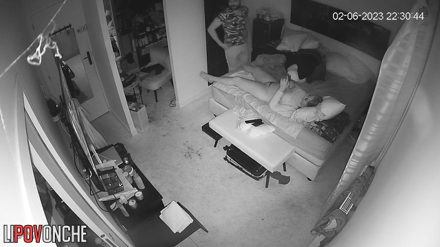 Big beauty woman getting intimate massage during tv watching