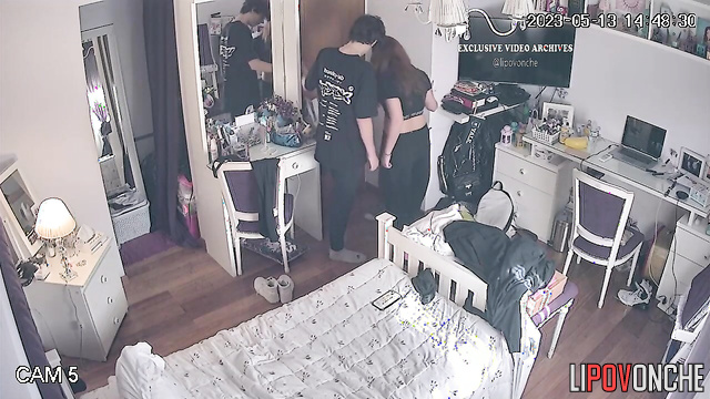 Teens playing adult games in the closed bedroom
