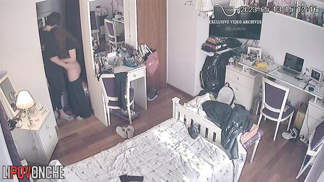 Teens playing adult games in the closed bedroom