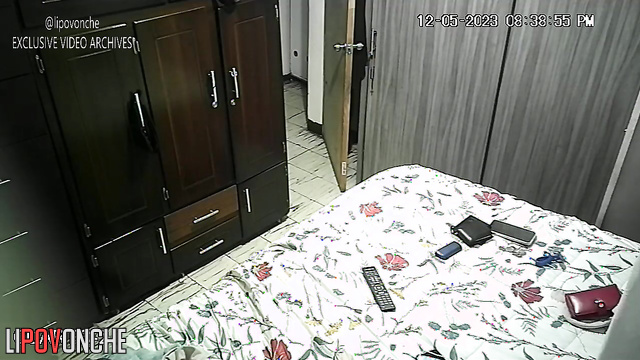Couple kissing and dressing after wild sex (hidden tape)