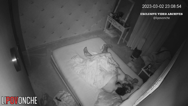 Bearded guy versus sexy blonde (they are in the bed)