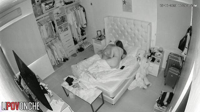 Skinny and sexy girl chatting with lover lying with husband