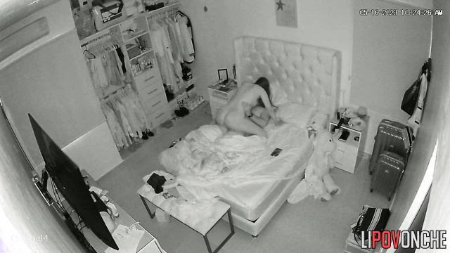 Skinny and sexy girl chatting with lover lying with husband