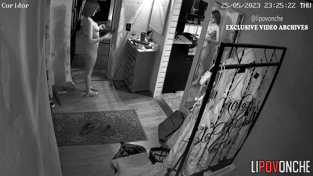 Naked girl straightening her hair and dreaming about sex