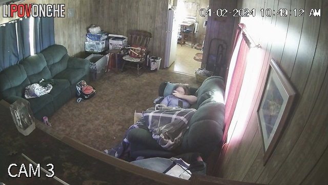 Blonde chatting with friend lying on the sofa, hidden video
