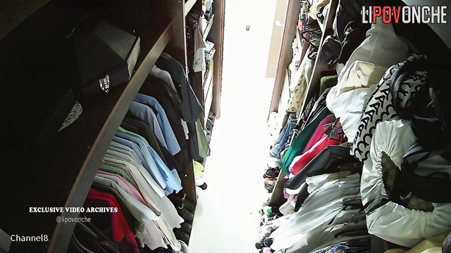 Naked girl wiped dry herself with towels in her dressing room