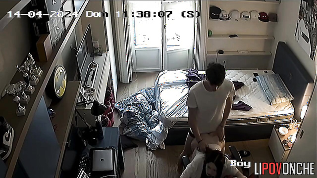 Hadsome brunet fucking his ex-girlfriend on the computer chair