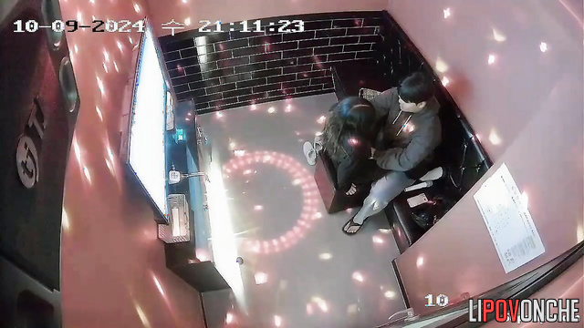Asian couple having amazing petting in the karaoke club