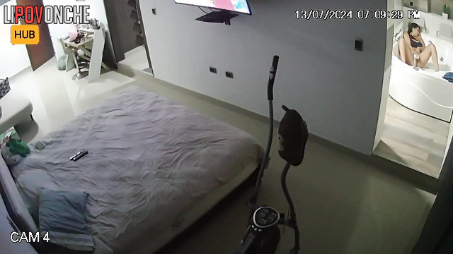 Girl watching tv after hot time in the bath with vibrator