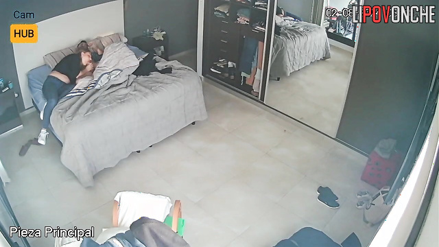 Blonde and brunet enjoying blowjob in the bedroom