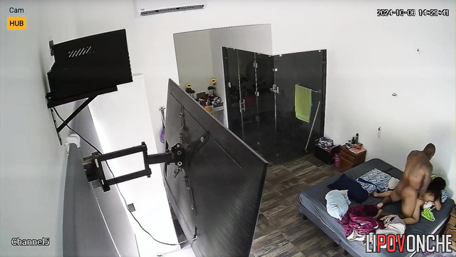 Home video from hidden camera: Hot fuck Mexican wife with chubby ebony husband.