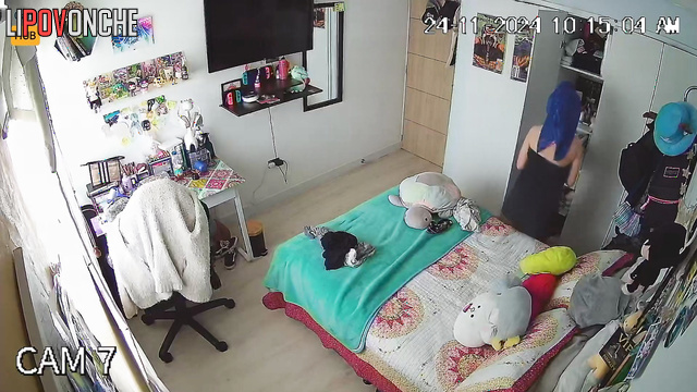 Solo scene in the bedroom - babe thinking about what to wear