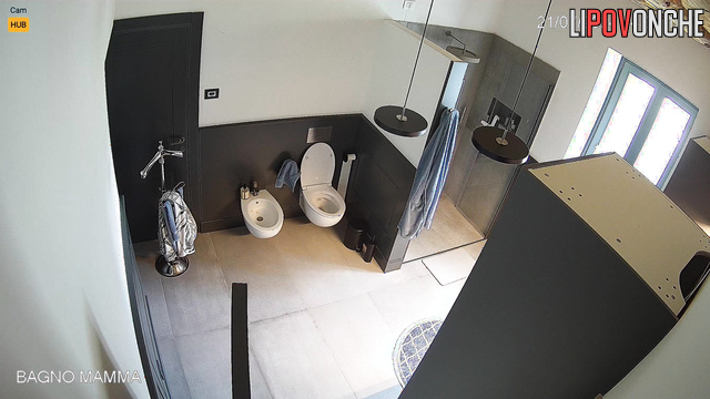 Skinny italian lady peeing very elegant, bathroom video