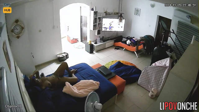 Tanned chubby girl enjoying herself with a sex toy