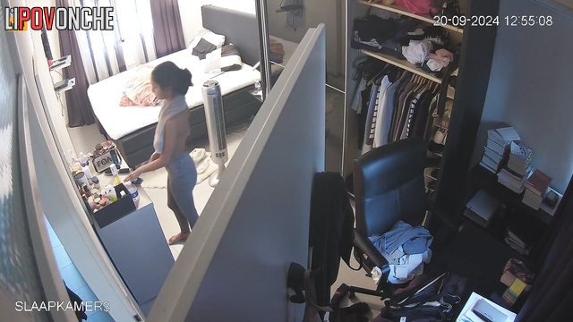 Sexy skinny whore preparing for night work, live