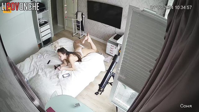 Beauty russian lady waiting for a fucker in white thong