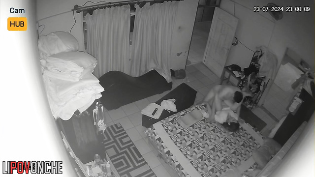 Tanned couple moved their bed during passionate fuck