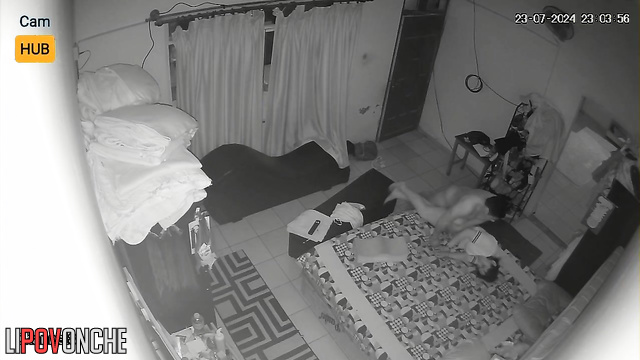 Tanned couple moved their bed during passionate fuck