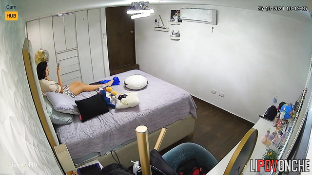 Cute brunette changing clothes all day - bedroom tape
