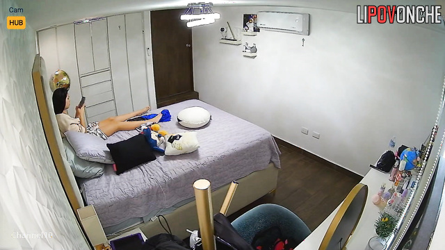 Cute brunette changing clothes all day - bedroom tape