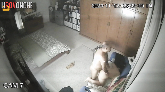 Naked bald guy enjoying love with his lover after smoking