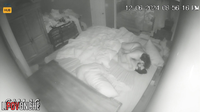 Chubby couple kissing in the bed after hot oral sex