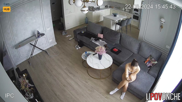 Russian girl chatting with a guy with big cock in the living room