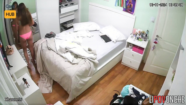 Skinny lady dressing to meet a friend - bedroom scene