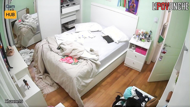 Skinny lady dressing to meet a friend - bedroom scene