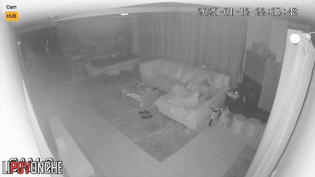 Skinny blonde fucking her new neighbor in the living room