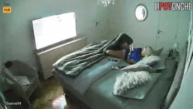 Babe playing with her fingers during tv watching