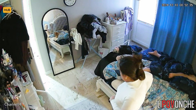 Chubby babe dressing after lazy sex with her boy