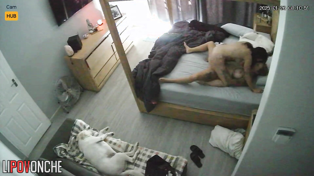 Hot sex scenes in the bedroom after boring day in the office