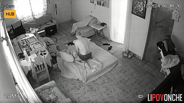 They fucking on the mattress in the room, hidden video