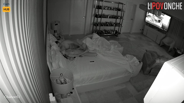 Brunette making him oral pleasure during tv watching