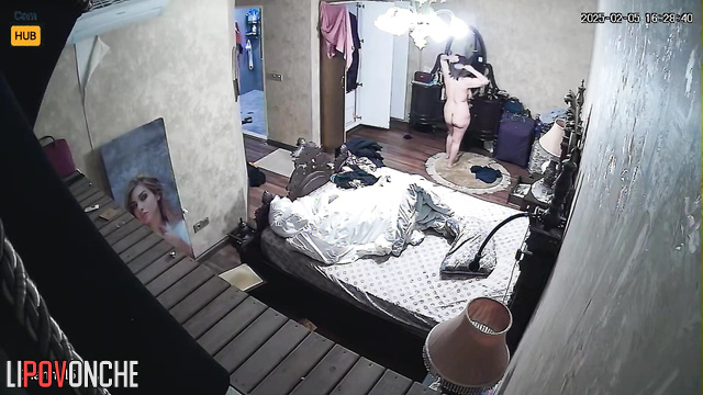 Bitch with huge floppy tits walks around the house topless