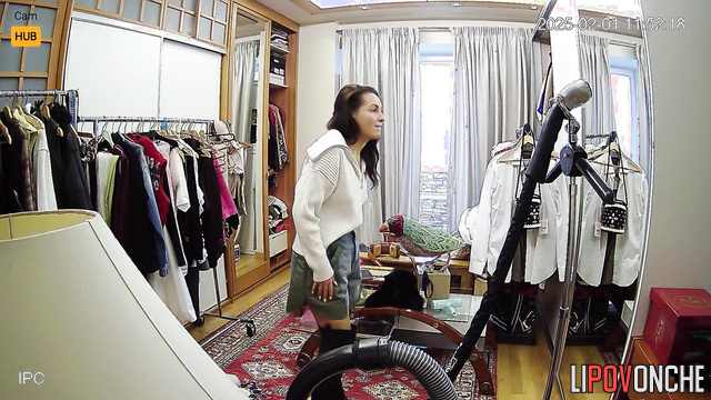 Hidden camera in the house of a seductive prostitute: the girl tries on new outfits.