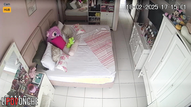 Hidden camera from sister's bedroom: Bolivian girl changes clothes after bath.