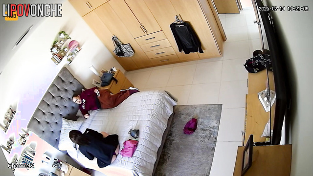 Girls in bedroom - one of them accidentally showed her ass on hidden cam