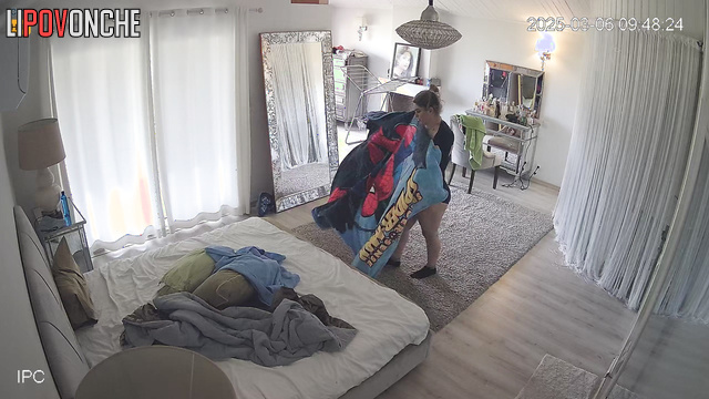 While no one is home, a sexy chubby blonde takes off her panties