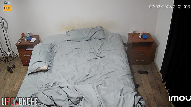 A girl with a seductive body plays in bed with her sporty boyfriend