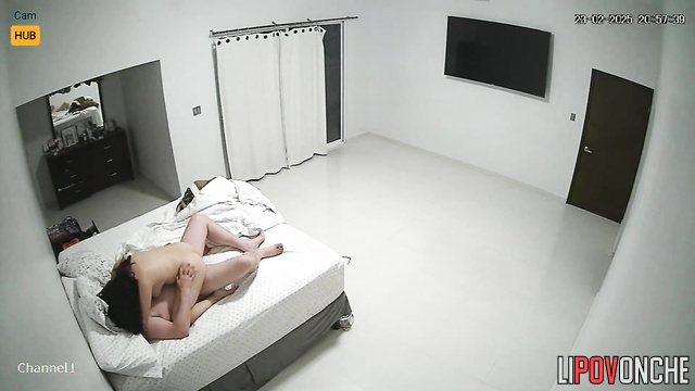 A curly-haired beauty with a sexy body hits on her bald husband and has sex with him