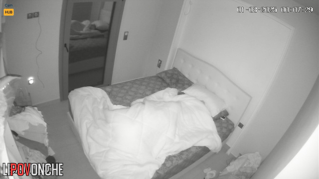 A chubby milf licks her older, bearded husband's big, long cock before bedtime