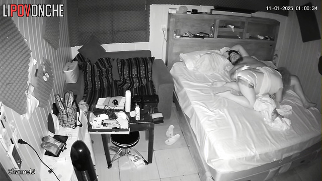 Chubby people using a sex toy during hot bed games