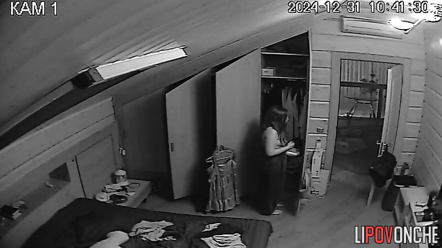 Friends are watching all her actions with a bedroom hidden cam