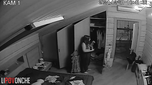 Friends are watching all her actions with a bedroom hidden cam